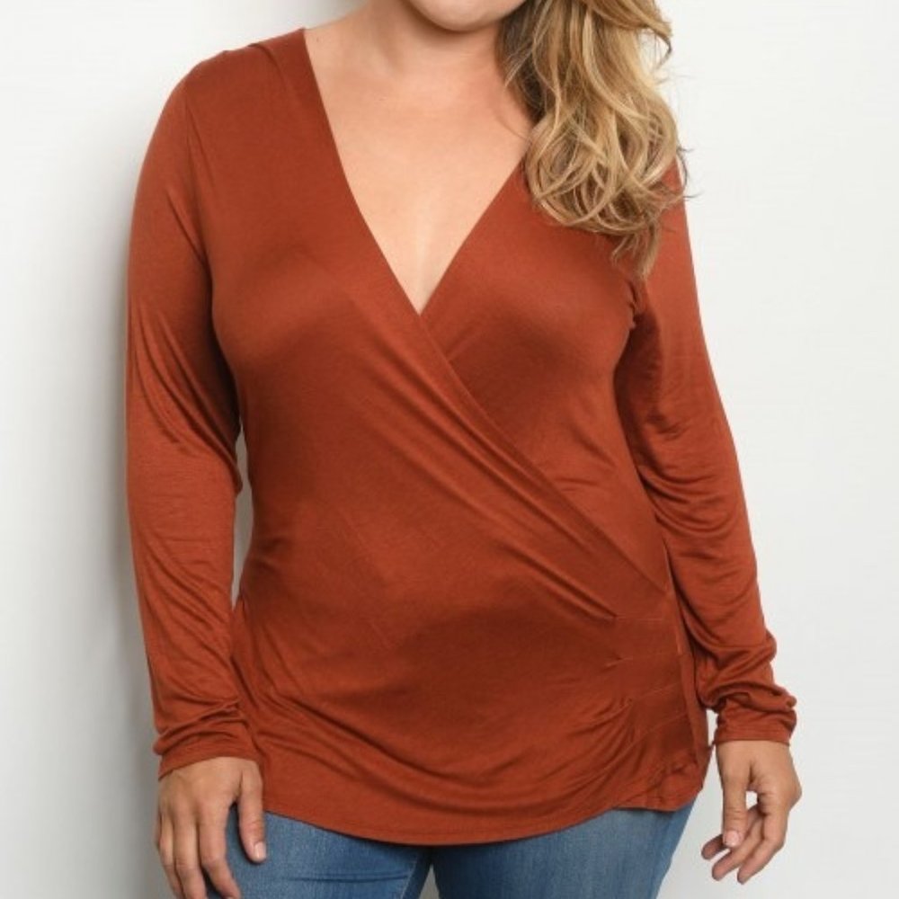 Long sleeve Rust crossover Blouse